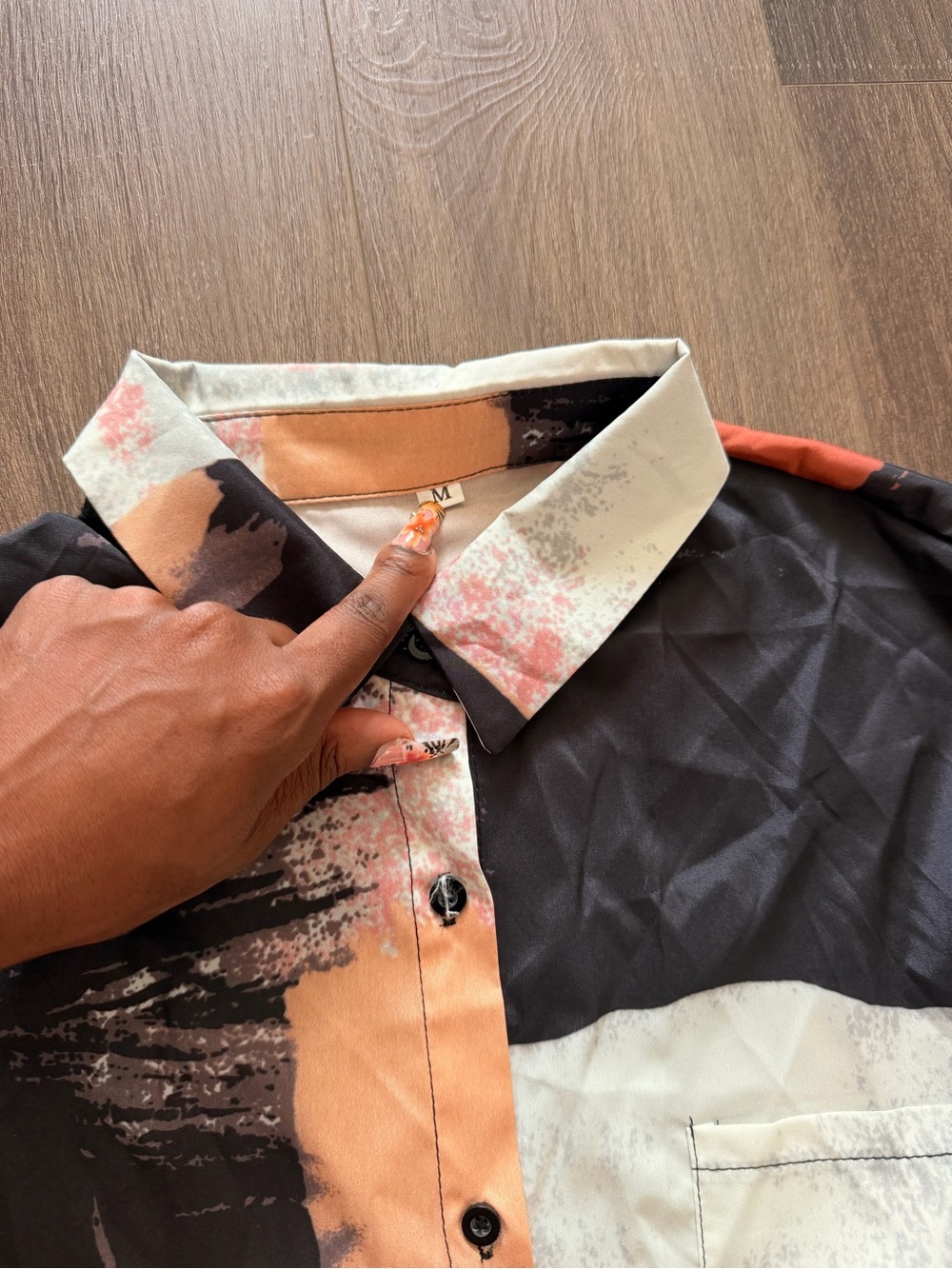 Abstract Brushstroke Button-Up Shirt in Black, Orange & Cream - Picture 3 of 4